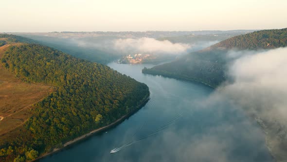 Morning and Sunrise Above the Clouds Over the River alt
