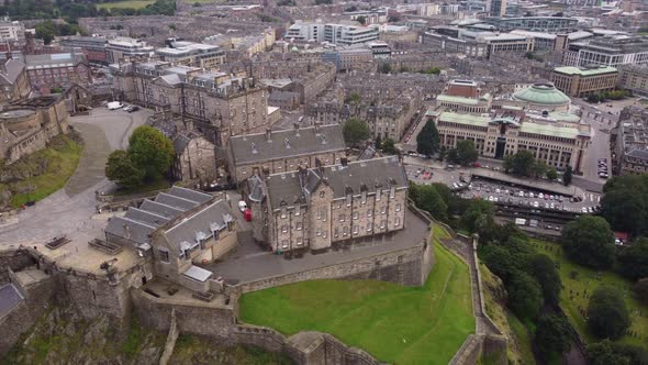 Drone View of Edinburgh Castle and Surrounding Edinburgh in the Background
