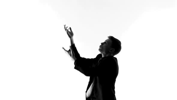 Male Silhouette Asking Help Against Corruption, Begging High Power for Support alt