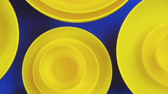 Flat Lay Food Background with Empty Yellow Cup, Over Blue Background alt