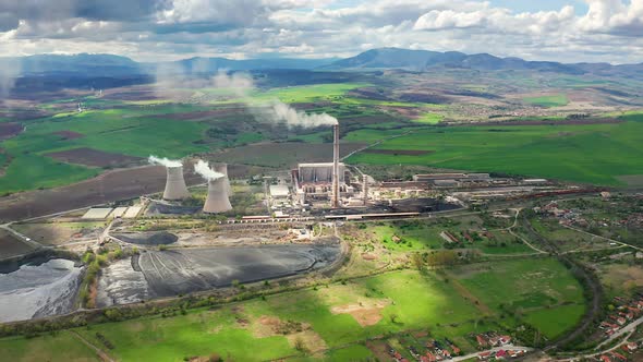 Power plant in farm fields