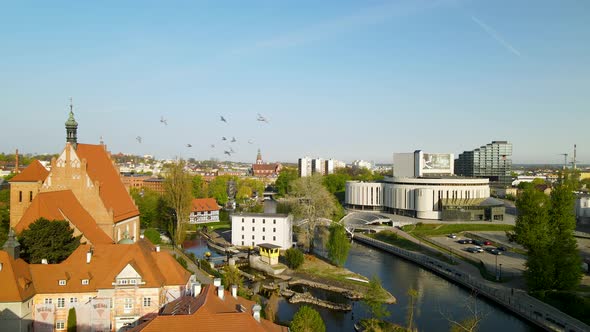 Aerial Bydgoszcz skyline over old town with a view of Opera Nova, river Brda and Silownia dla Ryb alt