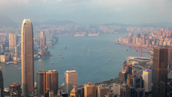Hong Kong Urban Cityscape Aerial Skyline Panorama Timelapse at Day Pan Up alt