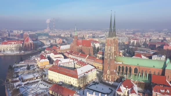 Winter cityscape in Wroclaw, Poland