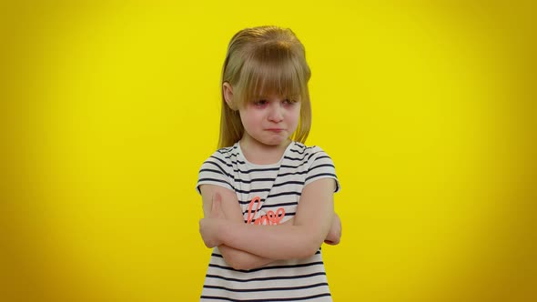 Upset Disappointed Kid Child Girl with Tears on Eyes Cries From Despair Sad Because of Unfair Things alt