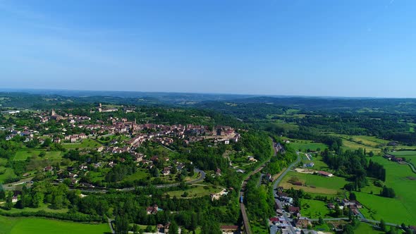 Belves village in Perigord in France seen from the sky alt
