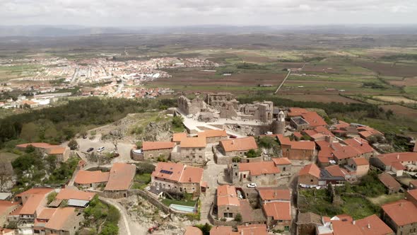 Castelo Rodrigo drone aerial view, in Portugal alt