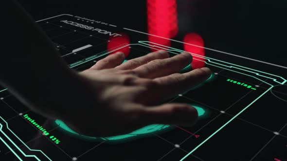 Palm Print Scanner Identifying Person Launching Modern Digital System Close Up alt