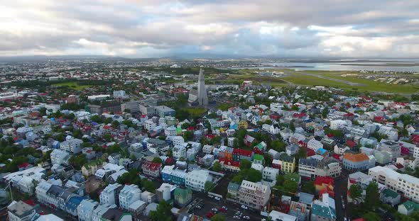 Flying over the capital of Iceland - Reykjavik city centre alt