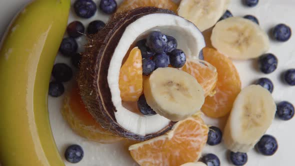 Platter with Banana Mandarin Coconut and Blueberry