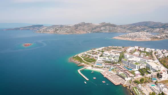 Bird Eye View of the City with Hotels and White Houses Onthe Ocean Coast at Noon alt