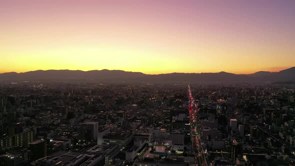 Aerial view 4k video by drone of Kyoto buildings with skyline view in Kyoto city alt