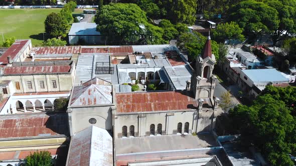 Church of the Good Shepherd (Rosario, Argentina) aerial view, drone footage alt