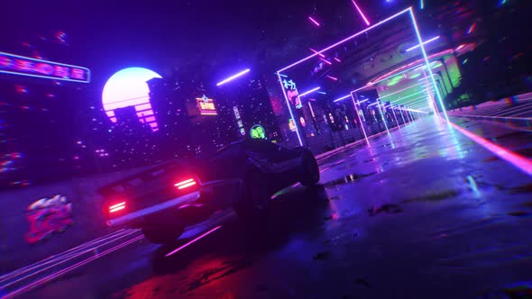 Car and City in Neon Style alt