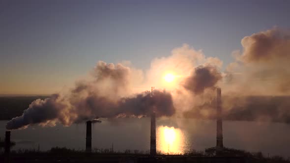 Smoke From Factory Chimneys on Background of Sunset Sky 004 alt