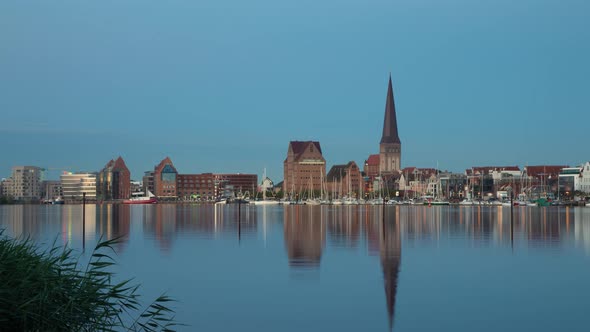 Evening view of Rostock skyline 