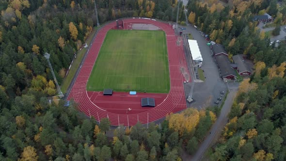 Aerial View of Soccer Field in Forest