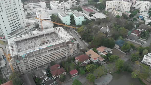 Aerial view of building construction site