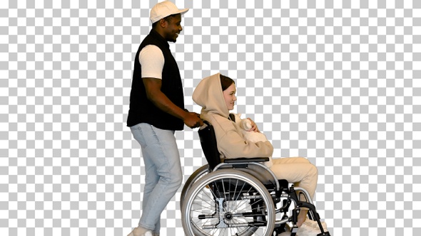 Young black man walking with his disabled, Alpha Channel alt