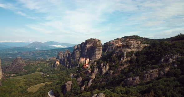 Aerial View Of The Mountains And Meteora Monasteries In Greece alt
