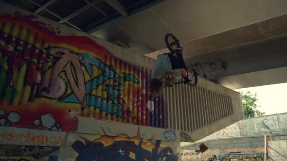 Energetic Boy Training Skills on Bmx Bike at Skatepark alt