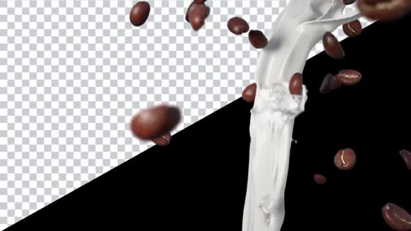 Coffee Beans Hitting Flowing Milk