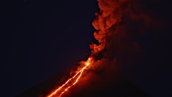 Night Timelapse of Klyuchevskaya Sopka or Klyuchevskoy Volcano Eruption on Kamchatka alt