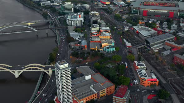 Aerial View Of William Jolly Bridge And The Merivale Railway Bridge In Brisbane City, Queensland, Au alt