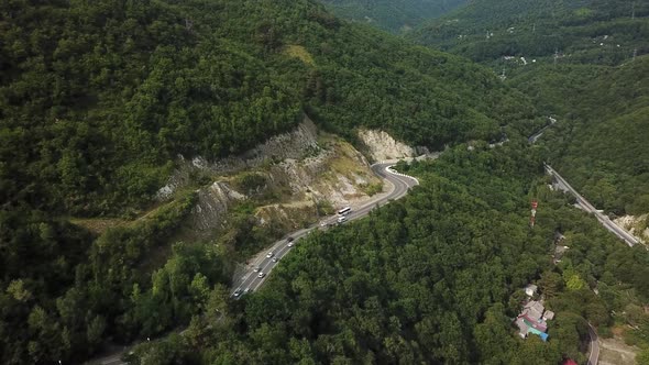 Winding Road From Above of the High Mountain Pass To Sochi, Russia alt