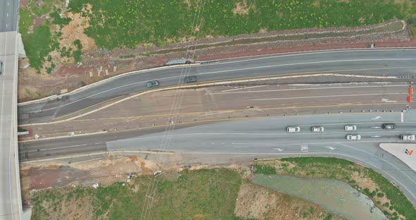 Aerial view of highway road of transport junction from the height drone alt