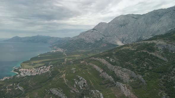 A Drone View of the Mountain Coast in the Makarska Riviera Region in Croatia with the Stunning