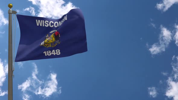 Wisconsin State Flag (Usa) On Flagpole alt