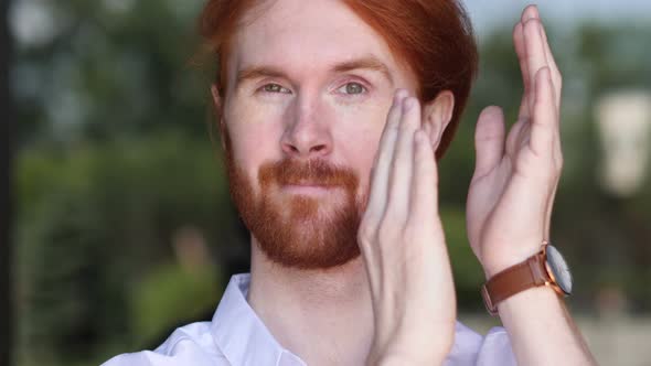 Smiling Designer Clapping, Applauding alt