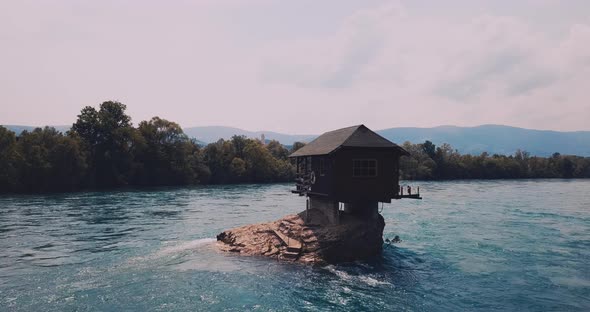 A House On A Rock On The Drina River In Serbia alt