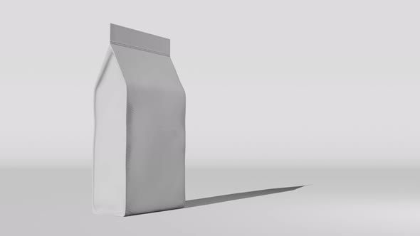 White standing box bottom pouch bag coffee branding 3D animation Merchandise packaging design 4K
