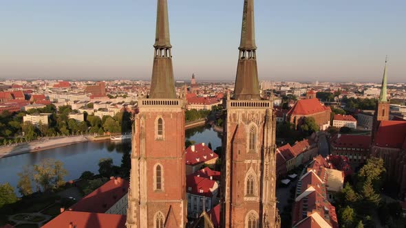 Towers of The Cathedral of St. John the Baptist in Wroclaw, Poland alt