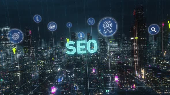 Digital Abstract Smart City Seo Icons With Title