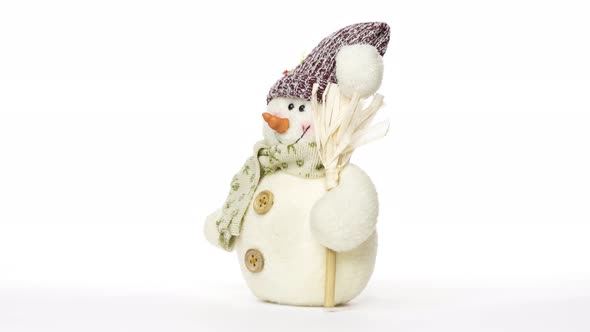 White Snowman with an Orange Nose, Rotating in a Seamless Loop on White Background alt