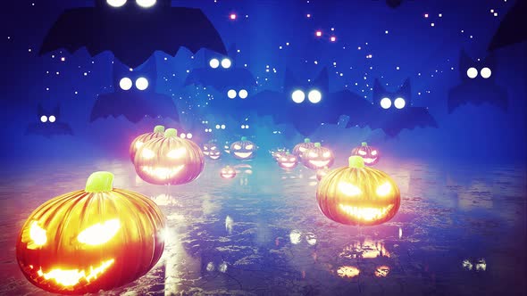 Halloween Jack Lanterns And Bats Background 4k