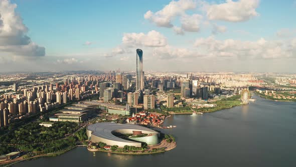 CBD buildings by Jinji Lake in Suzhou, Stock Footage | VideoHive