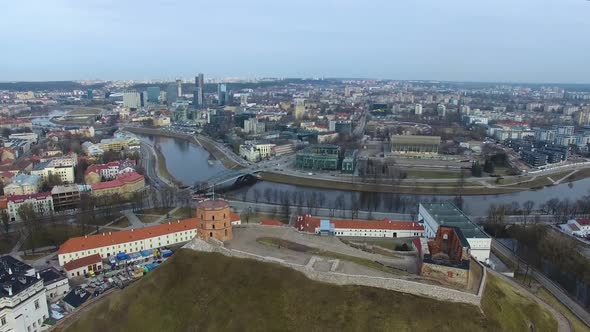 Aerial view of the Gediminas Tower in the old town of Vilnius, Lithuania alt