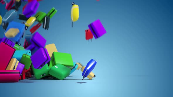animation of falling suitcases. annotation - poor loading or collapse of tourism alt