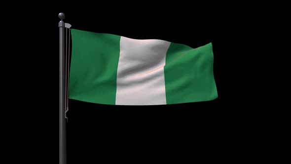 Nigeria Flag On Flagpole With Alpha Channel  4K alt