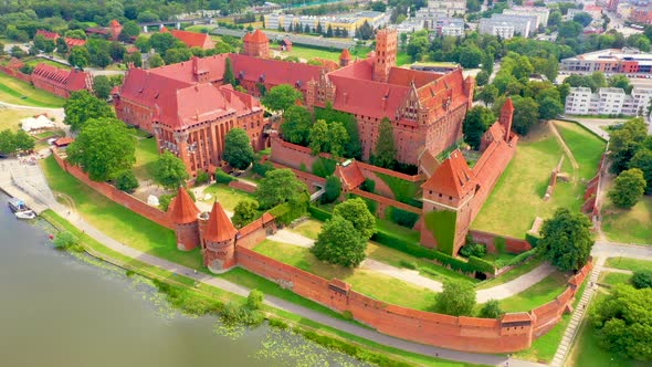 Castle fortifications of the Teutonic Order in Malbork from East. Malbork Castle is the largest cast alt