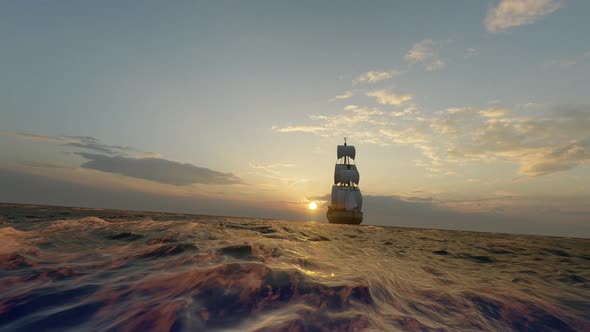 The Sailboat Set Out Towards The Sunrise In The Morning