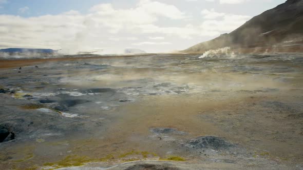 Boiling Mud Pots the Namafjall Hverir Geothermal Area in Iceland alt
