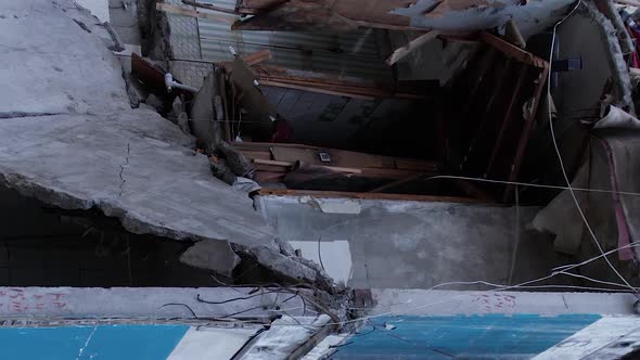 Vertical Video of a Bombed House During the War in Ukraine alt