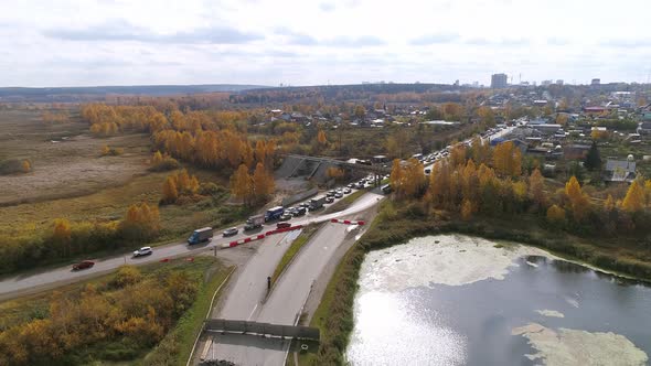 Aerial view Blocked road and traffic jam. 25 alt