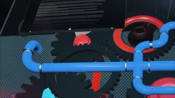 Random text on display inside the mechanism with spinning curls