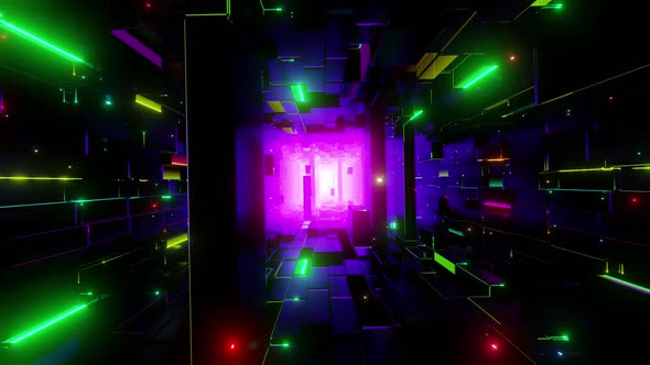 Neon Space Tunnel Fly Through